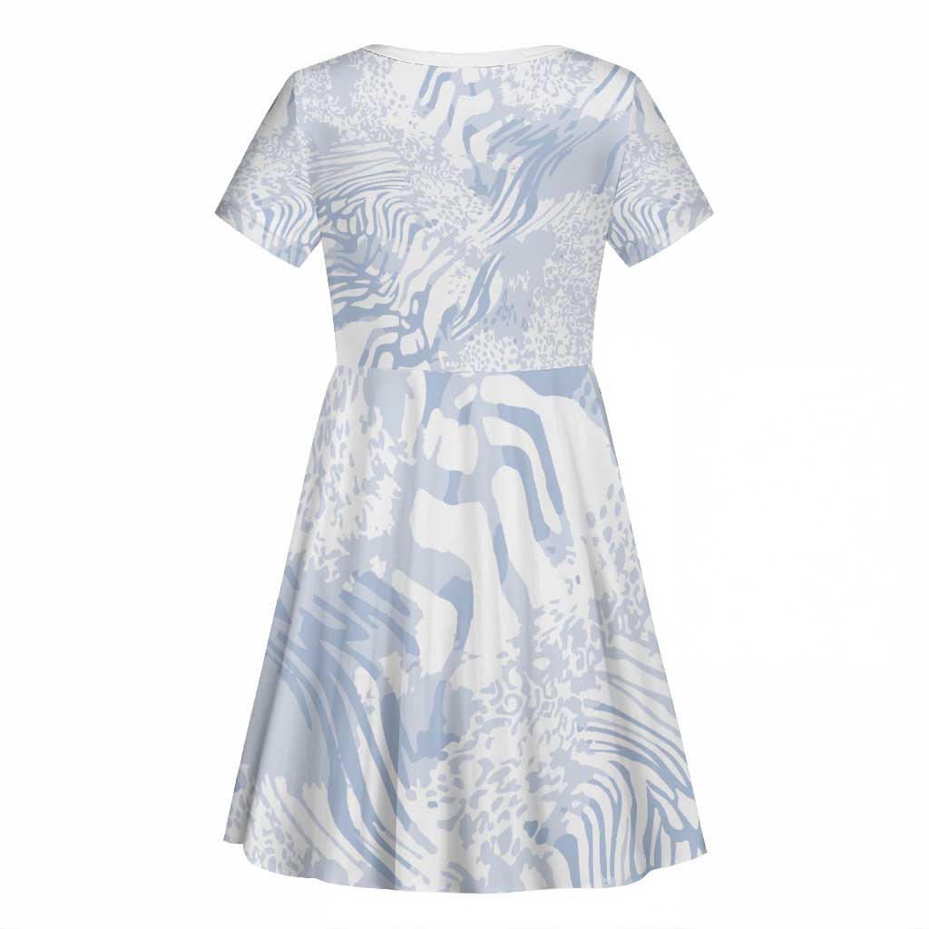 African Zebra Leopard Pattern Kid Short Sleeve Dress Sky Savannah