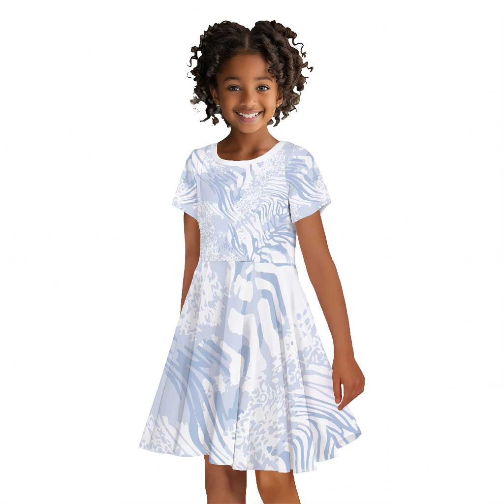 African Zebra Leopard Pattern Kid Short Sleeve Dress Sky Savannah