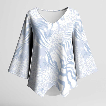 African Zebra Leopard Pattern Kimono Sleeve Blouse Sky Savannah