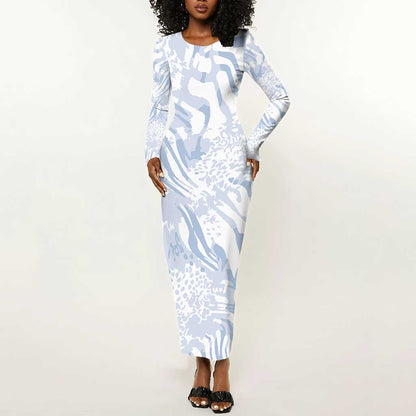 African Zebra Leopard Pattern Long Sleeve Bodycon Dress Sky Savannah