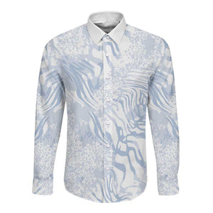 African Zebra Leopard Pattern Long Sleeve Button Shirt Sky Savannah