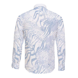 African Zebra Leopard Pattern Long Sleeve Button Shirt Sky Savannah