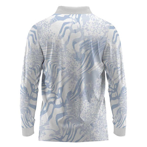 African Zebra Leopard Pattern Long Sleeve Polo Shirt Sky Savannah