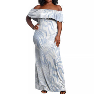 African Zebra Leopard Pattern Off Shoulder Maxi Dress Sky Savannah