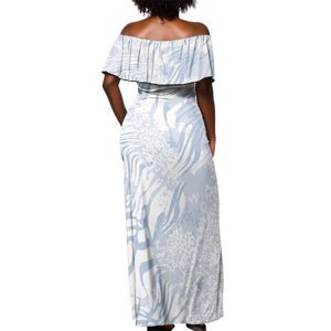 African Zebra Leopard Pattern Off Shoulder Maxi Dress Sky Savannah