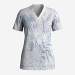 African Zebra Leopard Pattern Scrub Top Sky Savannah