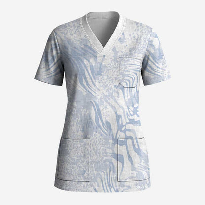 African Zebra Leopard Pattern Scrub Top Sky Savannah