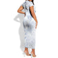 African Zebra Leopard Pattern Short Sleeve Bodycon Dress Sky Savannah