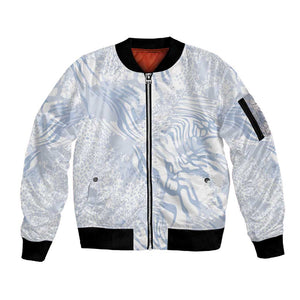 African Zebra Leopard Pattern Sleeve Zip Bomber Jacket Sky Savannah