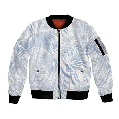 African Zebra Leopard Pattern Sleeve Zip Bomber Jacket Sky Savannah