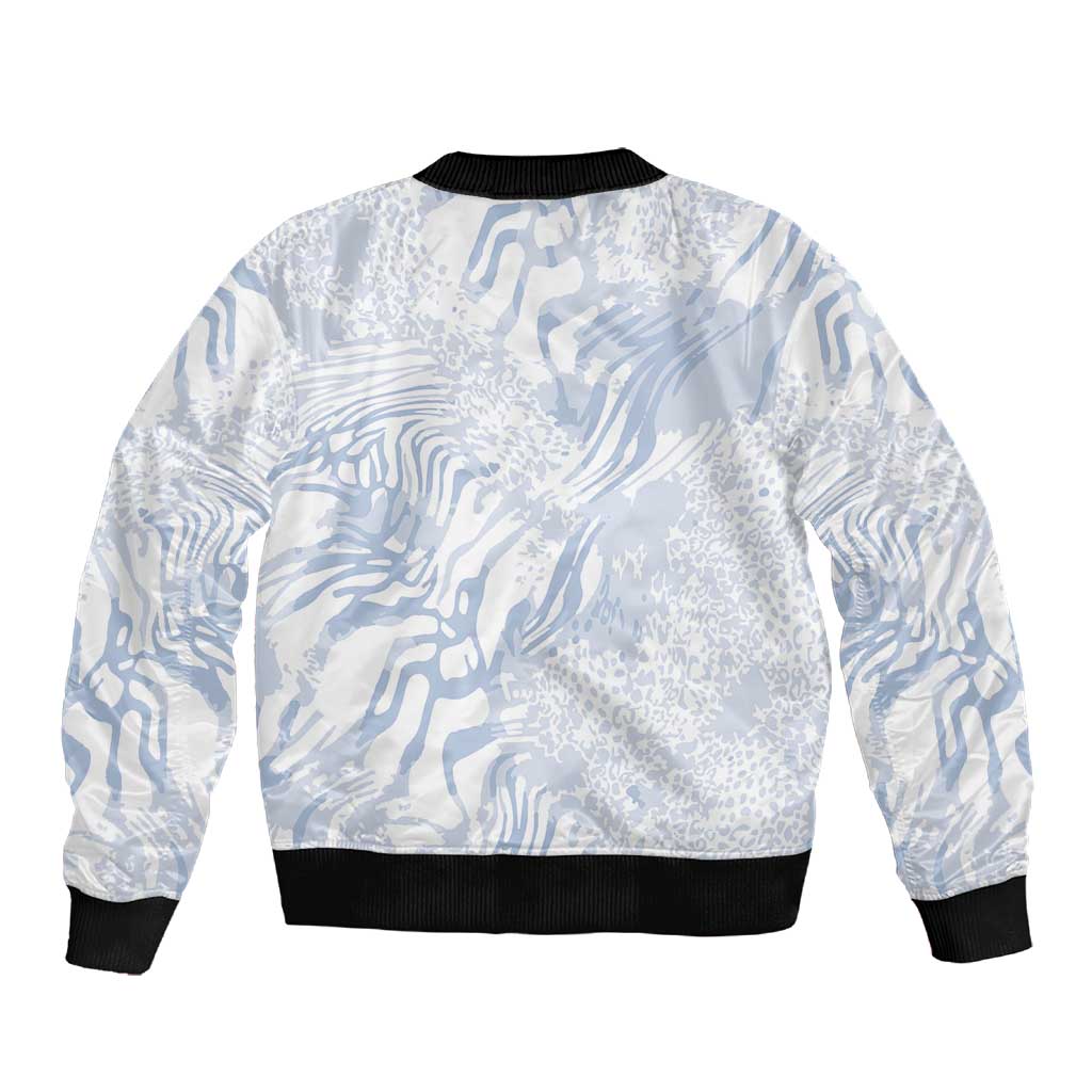 African Zebra Leopard Pattern Sleeve Zip Bomber Jacket Sky Savannah