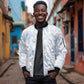 African Zebra Leopard Pattern Sleeve Zip Bomber Jacket Sky Savannah