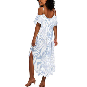 African Zebra Leopard Pattern Summer Maxi Dress Sky Savannah