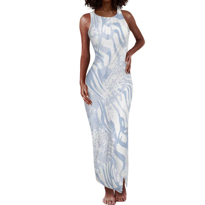 African Zebra Leopard Pattern Tank Maxi Dress Sky Savannah