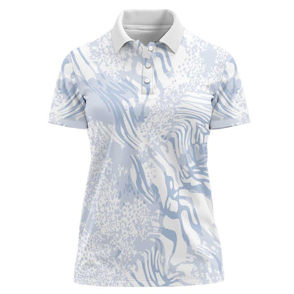 African Zebra Leopard Pattern Women Polo Shirt Sky Savannah