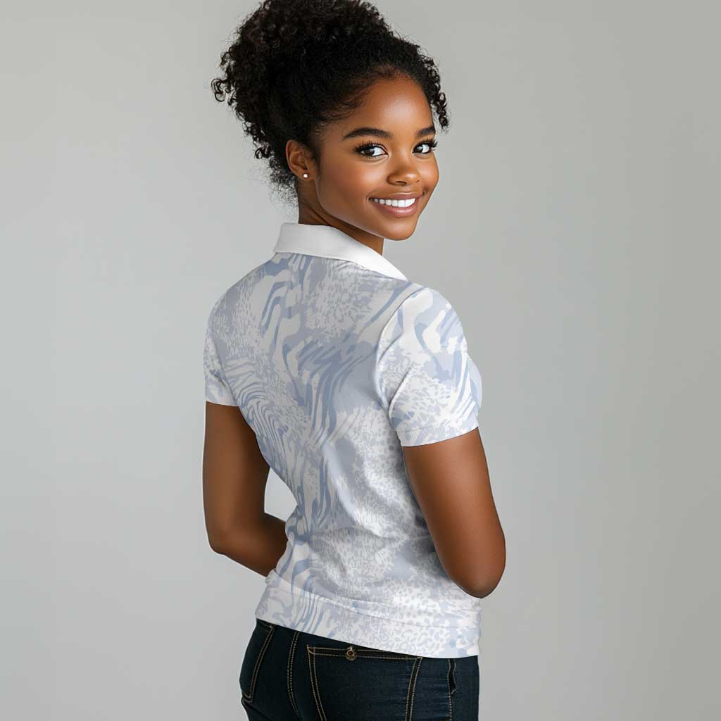 African Zebra Leopard Pattern Women Polo Shirt Sky Savannah