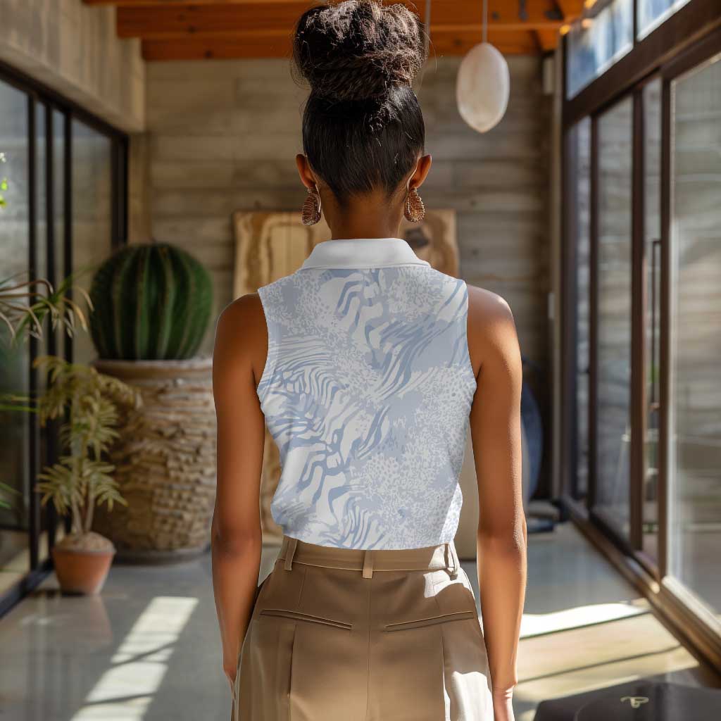 African Zebra Leopard Pattern Women Sleeveless Polo Shirt Sky Savannah