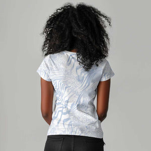 African Zebra Leopard Pattern Women V-Neck T-Shirt Sky Savannah