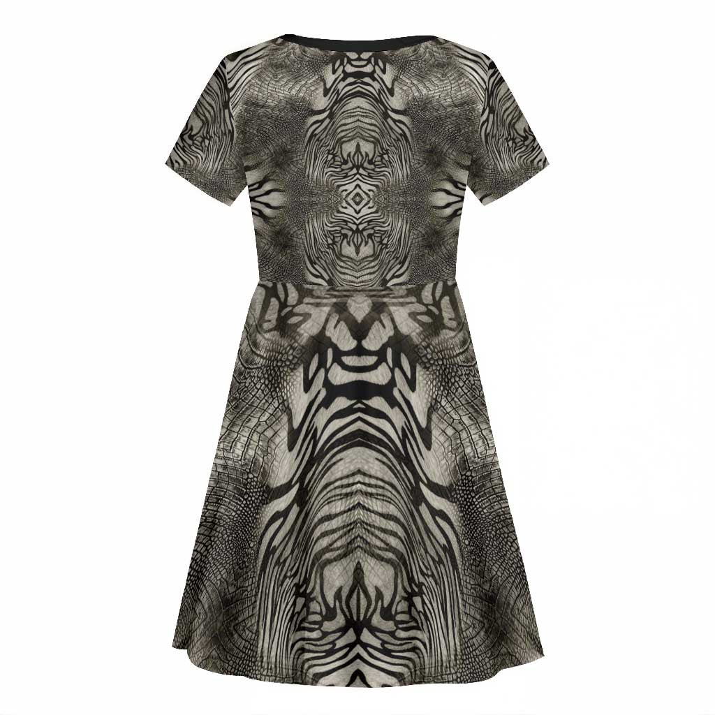 African Zebra Elephant Skin Pattern Kid Short Sleeve Dress