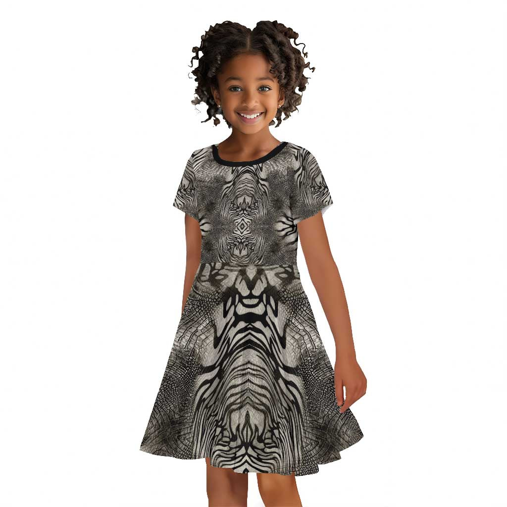 African Zebra Elephant Skin Pattern Kid Short Sleeve Dress