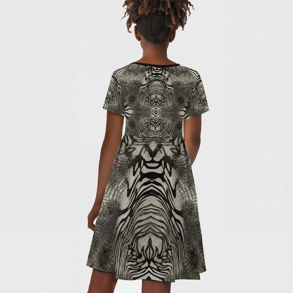 African Zebra Elephant Skin Pattern Kid Short Sleeve Dress