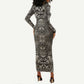 African Zebra Elephant Skin Pattern Long Sleeve Bodycon Dress