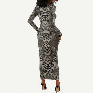 African Zebra Elephant Skin Pattern Long Sleeve Bodycon Dress