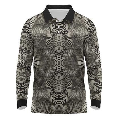 African Zebra Elephant Skin Pattern Long Sleeve Polo Shirt