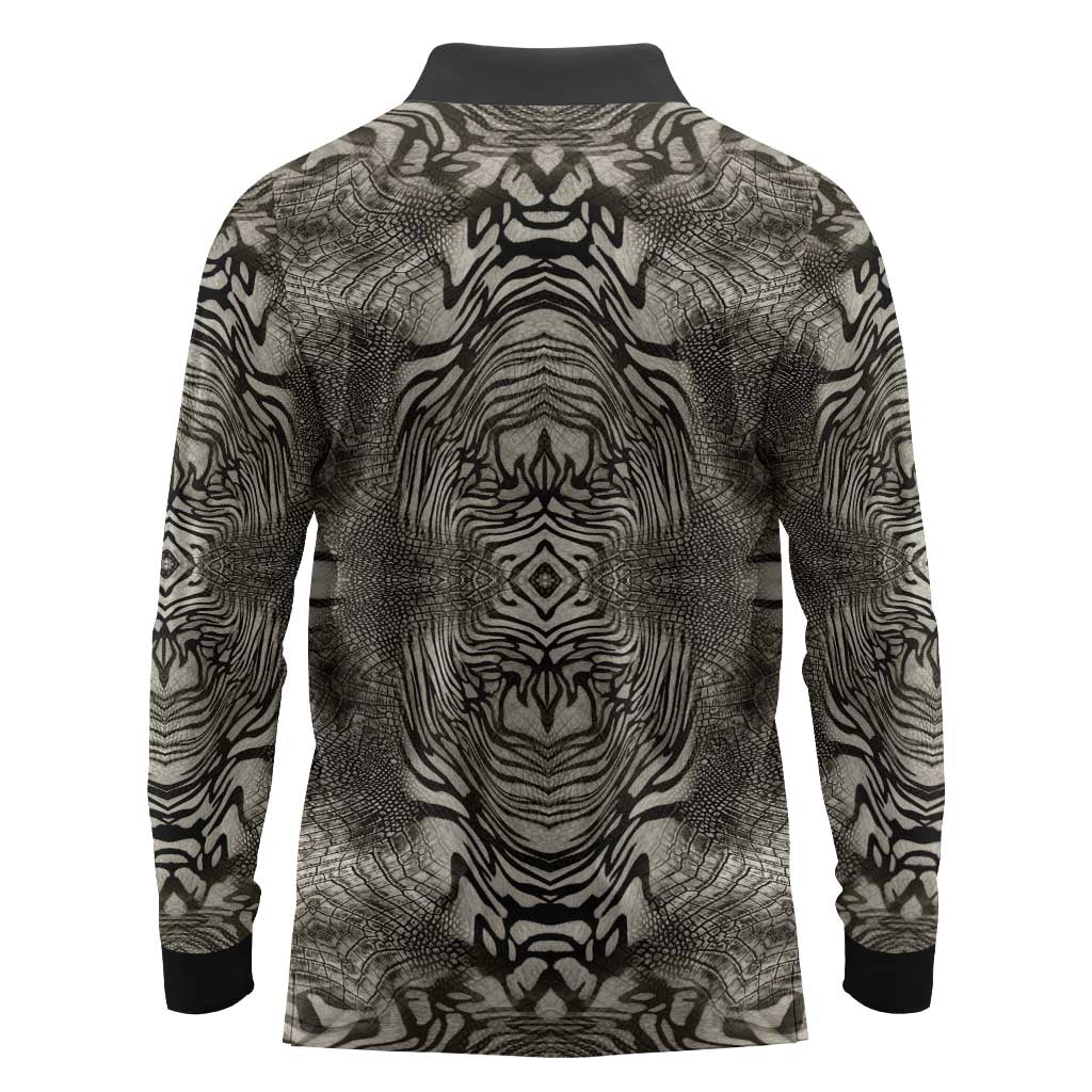 African Zebra Elephant Skin Pattern Long Sleeve Polo Shirt