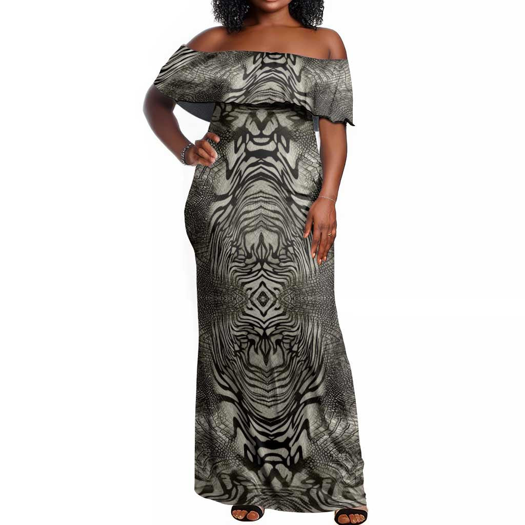 African Zebra Elephant Skin Pattern Off Shoulder Maxi Dress
