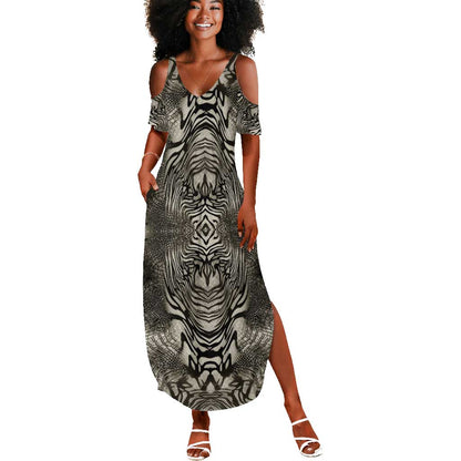 African Zebra Elephant Skin Pattern Summer Maxi Dress