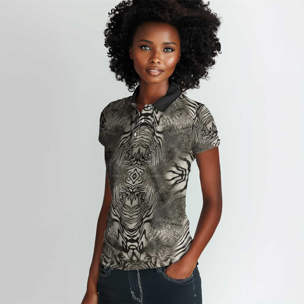 African Zebra Elephant Skin Pattern Women Polo Shirt
