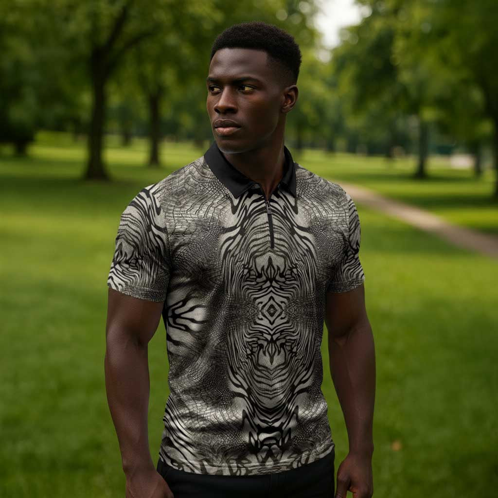 African Zebra Elephant Skin Pattern Zipper Polo Shirt