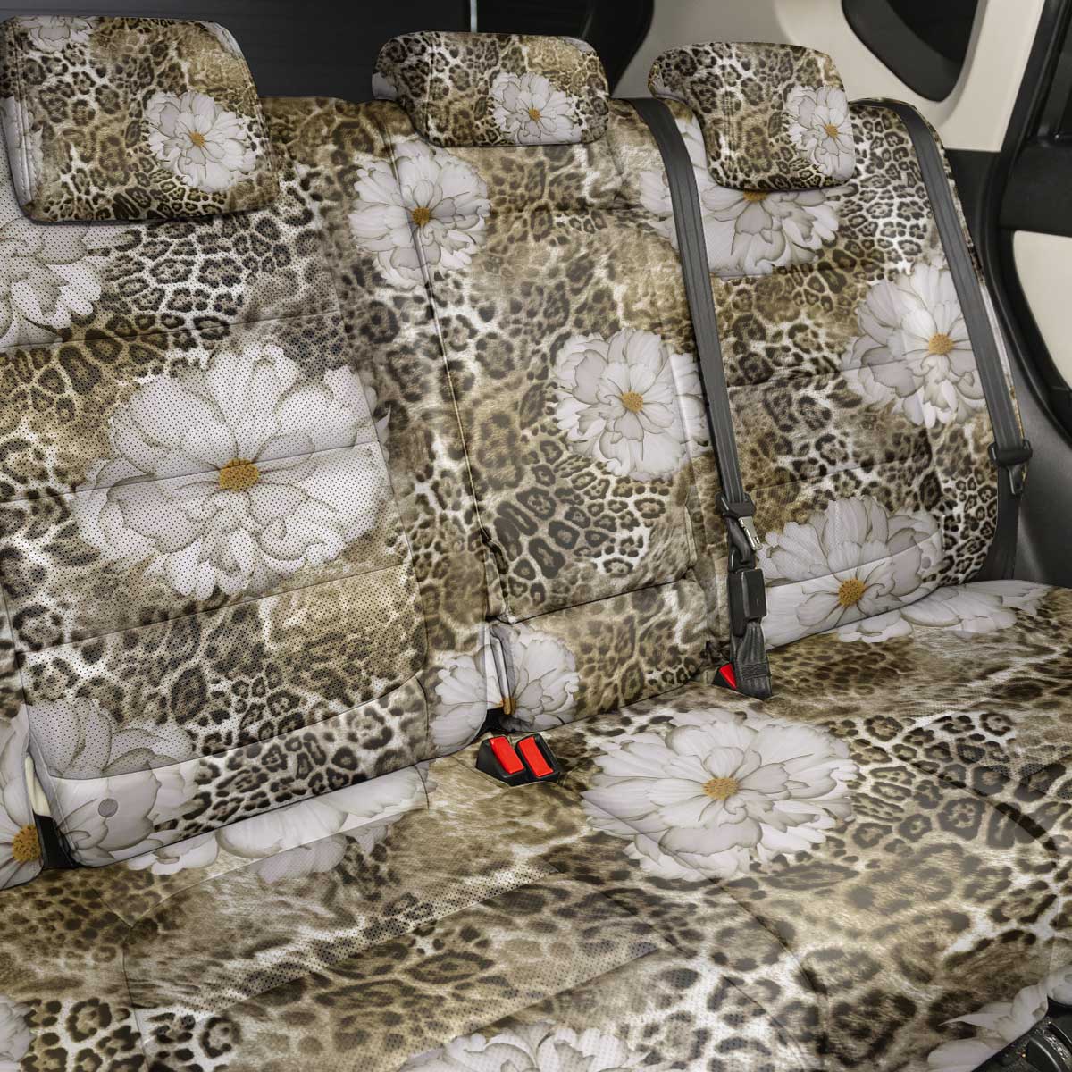 African Leopard Floral Pattern Back Car Seat Cover Sahara Pearl