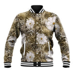 African Leopard Floral Pattern Baseball Jacket Sahara Pearl