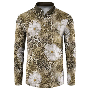 African Leopard Floral Pattern Button Sweatshirt Sahara Pearl