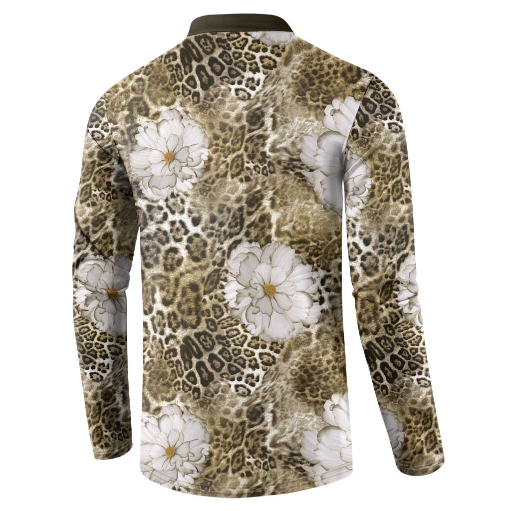 African Leopard Floral Pattern Button Sweatshirt Sahara Pearl