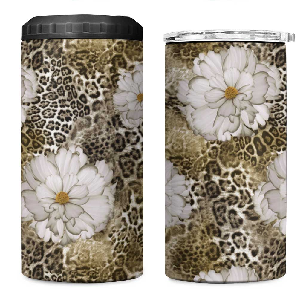 African Leopard Floral Pattern 4 in 1 Can Cooler Tumbler Sahara Pearl
