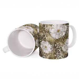 African Leopard Floral Pattern Ceramic Mug Sahara Pearl