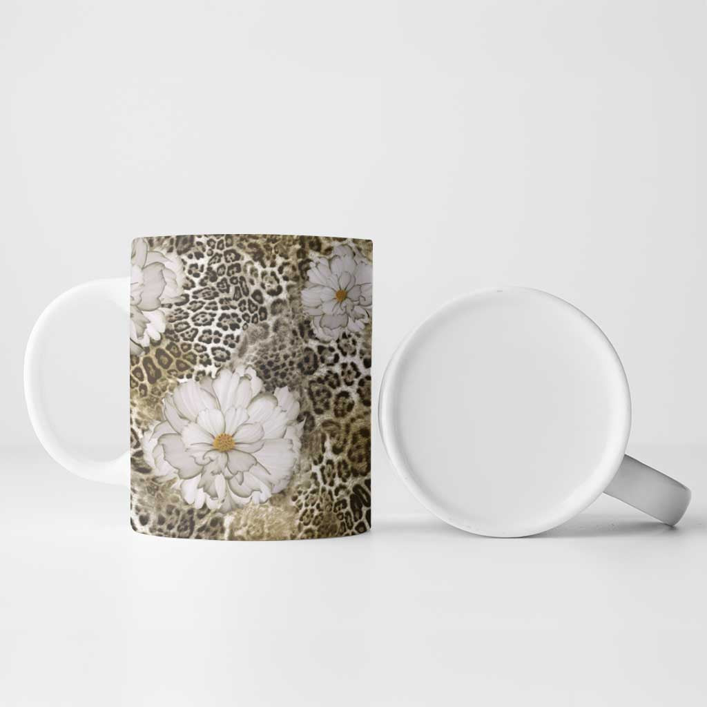 African Leopard Floral Pattern Ceramic Mug Sahara Pearl