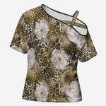 African Leopard Floral Pattern Cross Shoulder Shirt Sahara Pearl