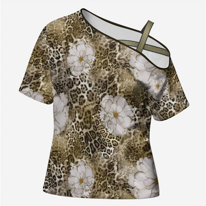African Leopard Floral Pattern Cross Shoulder Shirt Sahara Pearl