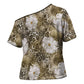 African Leopard Floral Pattern Cross Shoulder Shirt Sahara Pearl