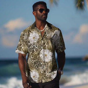 African Leopard Floral Pattern Hawaiian Shirt Sahara Pearl