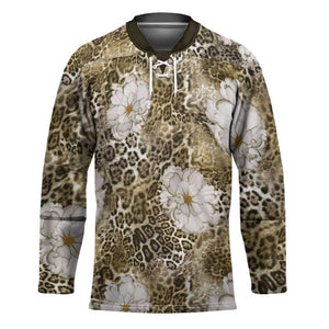 African Leopard Floral Pattern Hockey Jersey Sahara Pearl