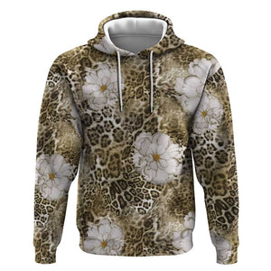 African Leopard Floral Pattern Hoodie Sahara Pearl