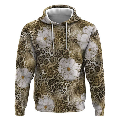 African Leopard Floral Pattern Hoodie Sahara Pearl