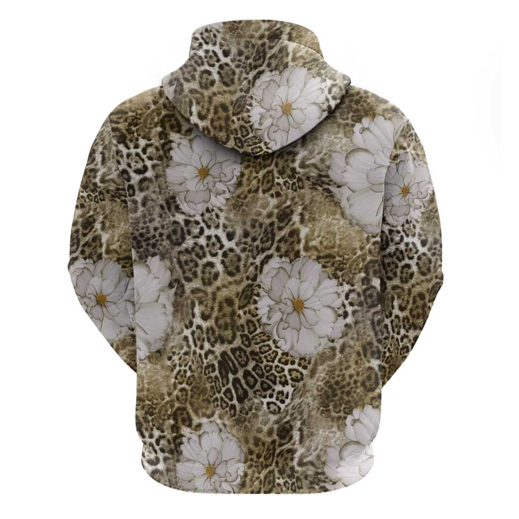 African Leopard Floral Pattern Hoodie Sahara Pearl