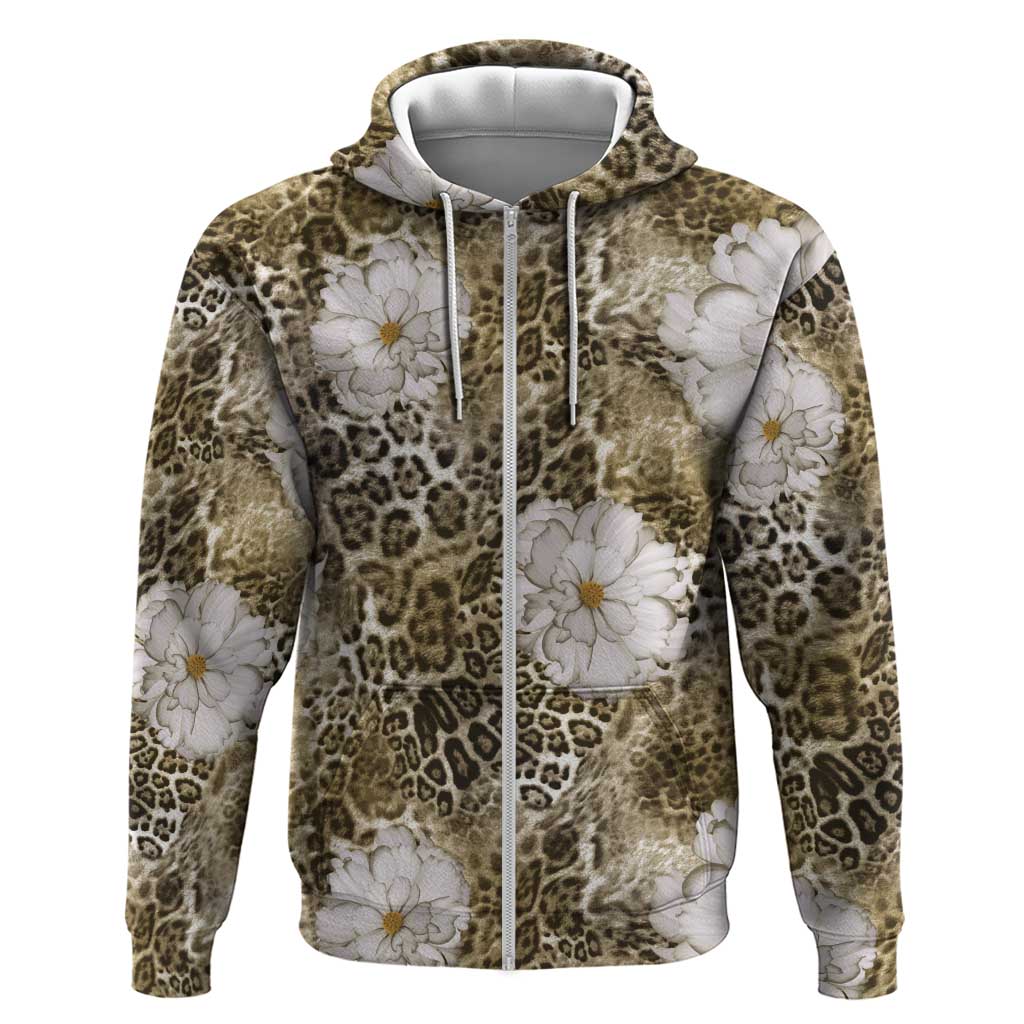 African Leopard Floral Pattern Hoodie Sahara Pearl