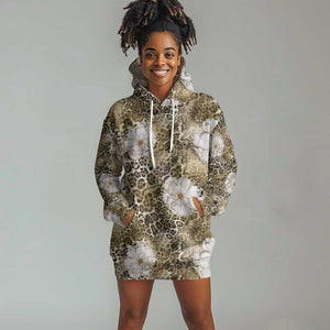 African Leopard Floral Pattern Hoodie Dress Sahara Pearl